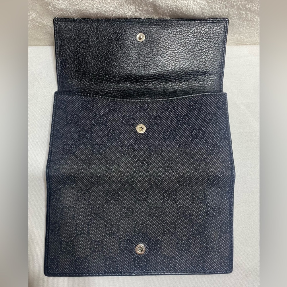 GUCCI 231843 Studded Interlocking GG Long Wallet Pebbled Leather Black Authentic - Picture 8 of 12
